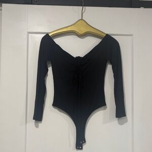 NBD Black Ruched Bodysuit
